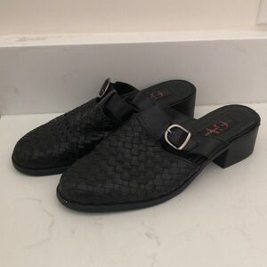 Black Woven Leather Mules